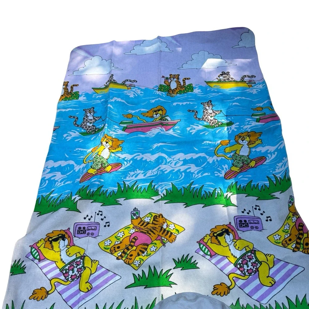 Vintage Encee Inc Beach Blanket 60x90 Cartoon Lion Tiger Cheetah Sunbathing USA